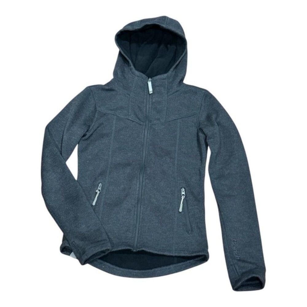 Bench Jacket Womens Small Gray Charcoal Hooded Full Zip Fleece Lined Zip Pockets